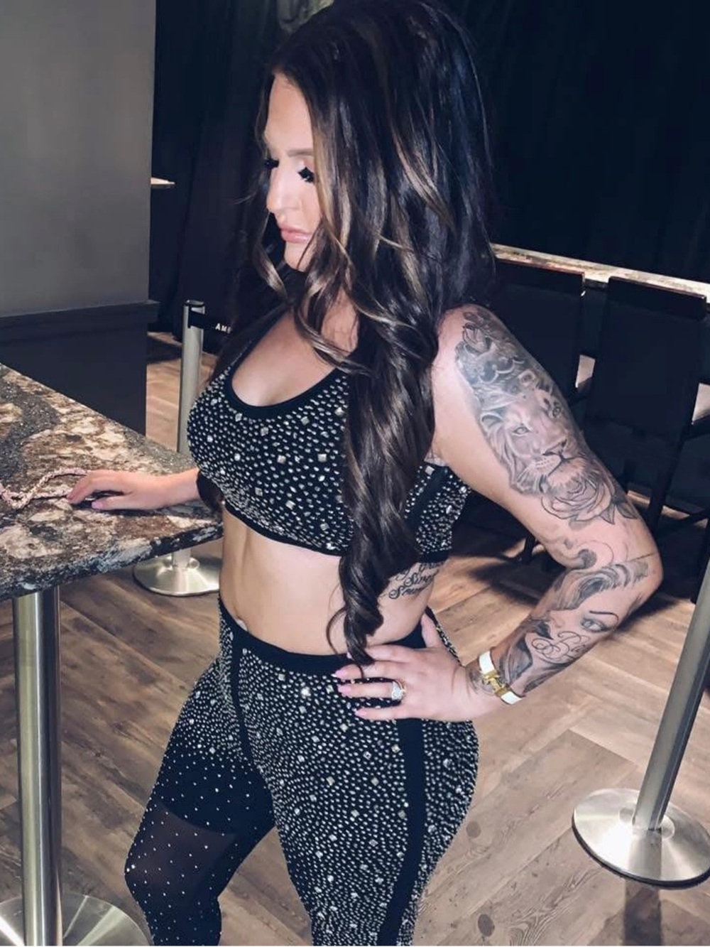 Zanerobe Black Studded Leggings and Matching Crop Top Set